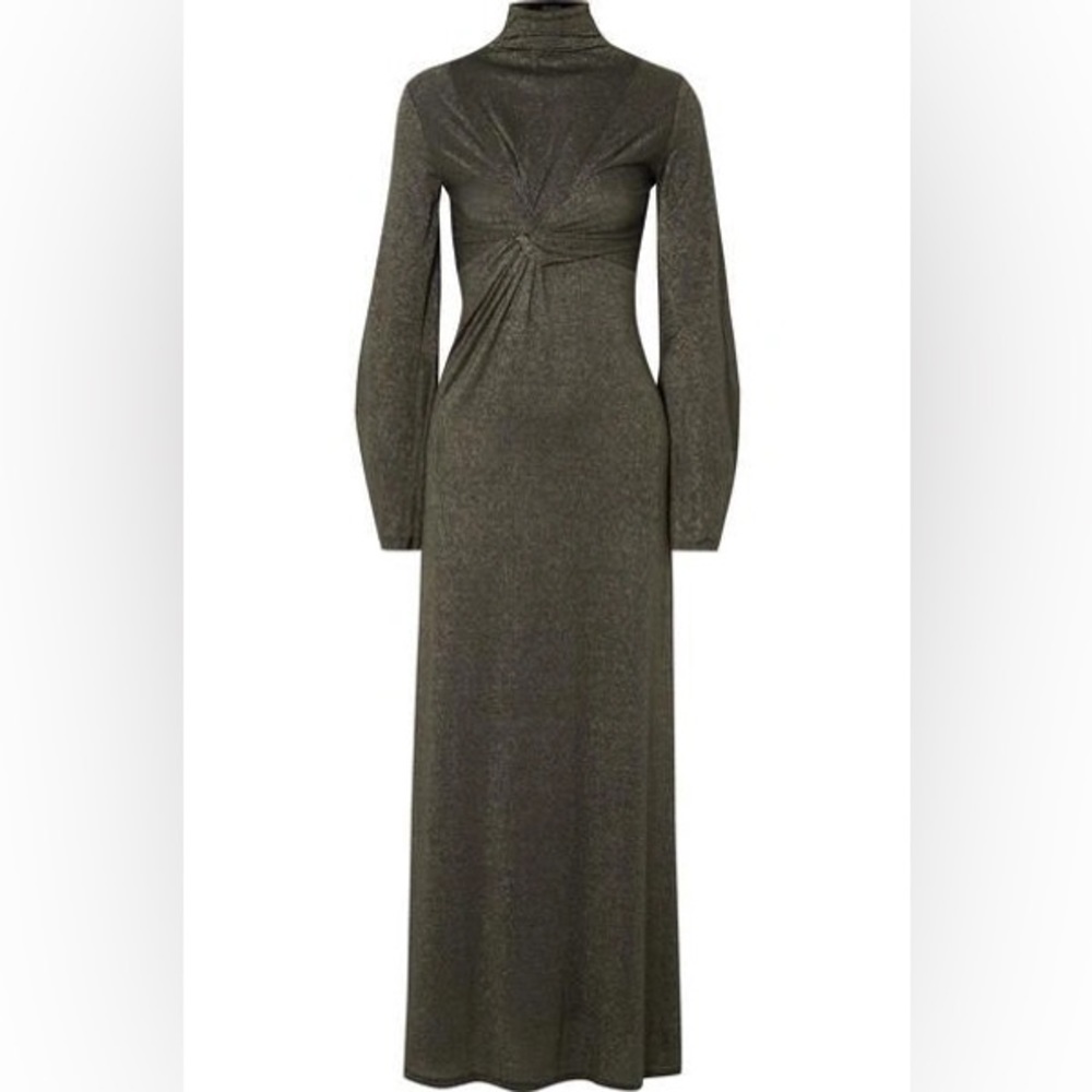 SID NEIGUM TWIST-FRONT METALLIC STRETCH-JERSEY MAXI DRESS Size 6
